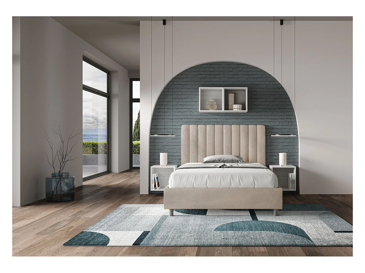 Cama Agueda con somier acolchado 120x210 en microfibra arena