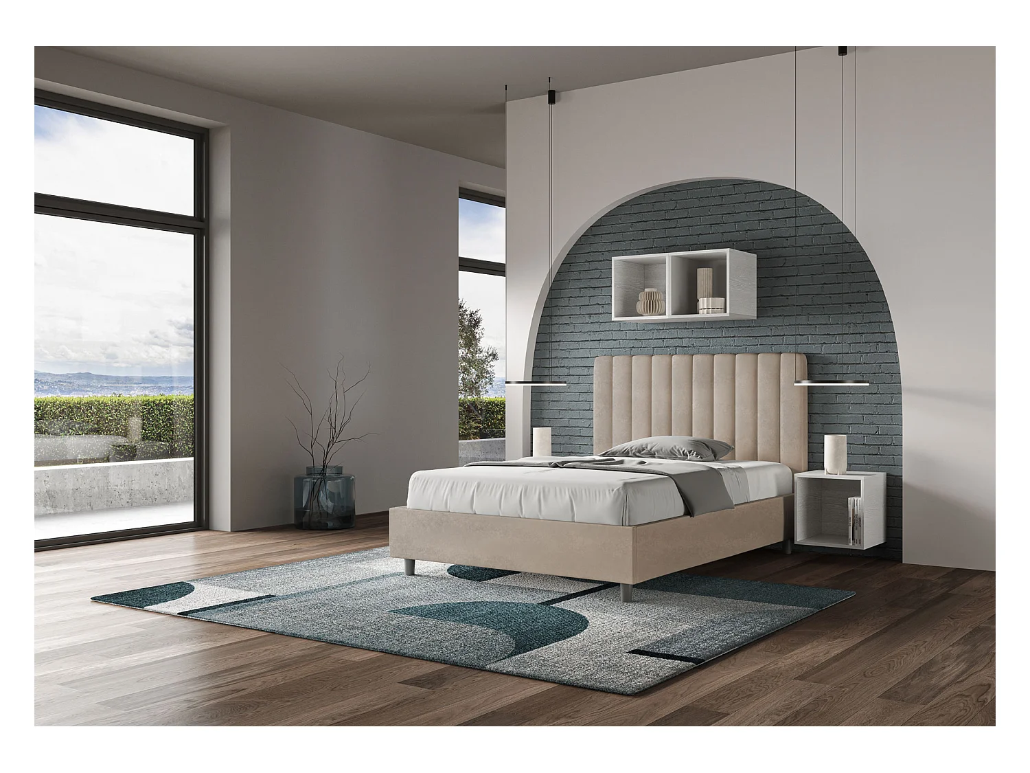 Cama Agueda con somier acolchado 120x210 en microfibra arena