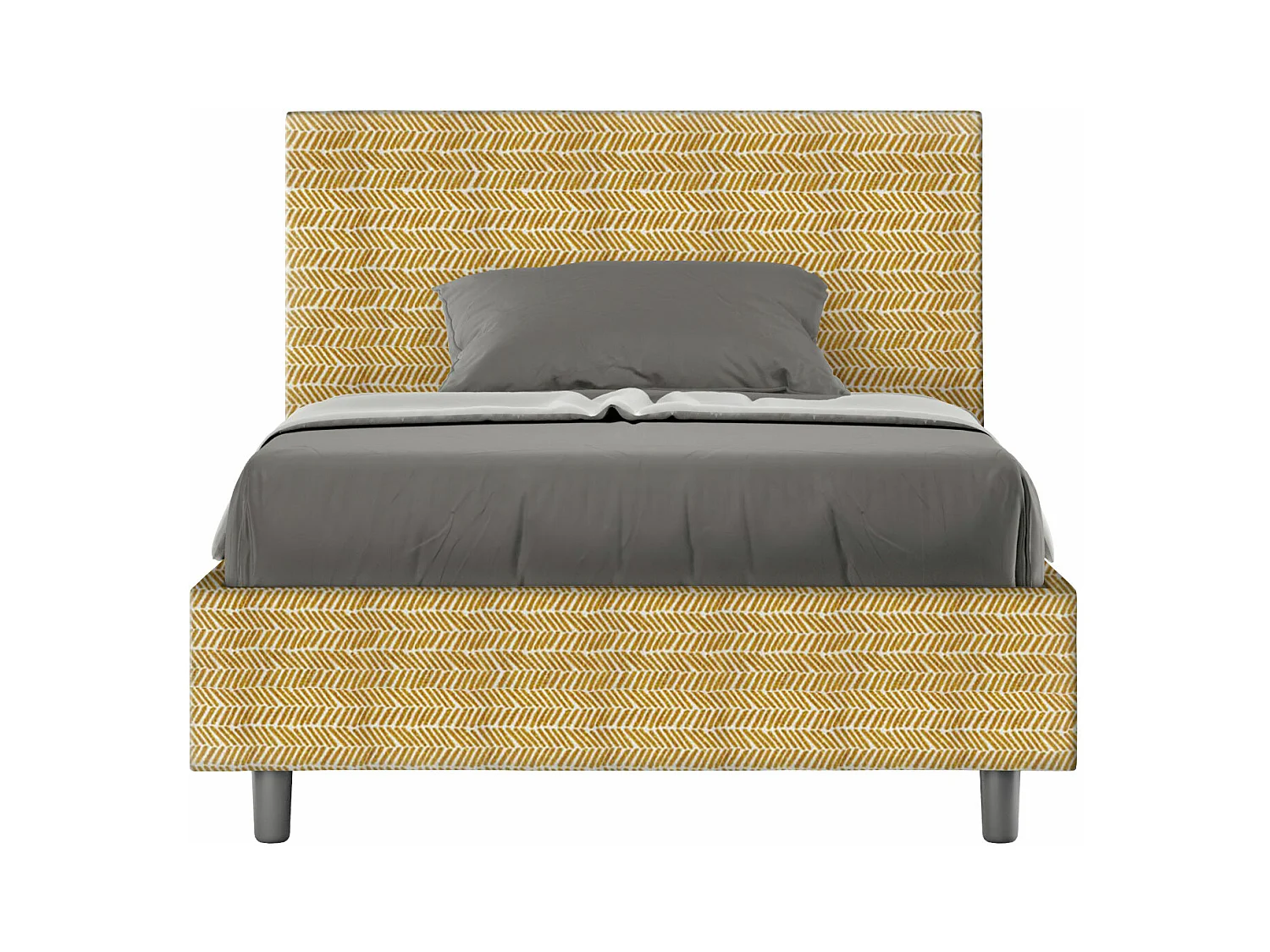 Lit 1 place et demi sans sommier rembourré 120x190 tissu Aragona 3 jaune Adele