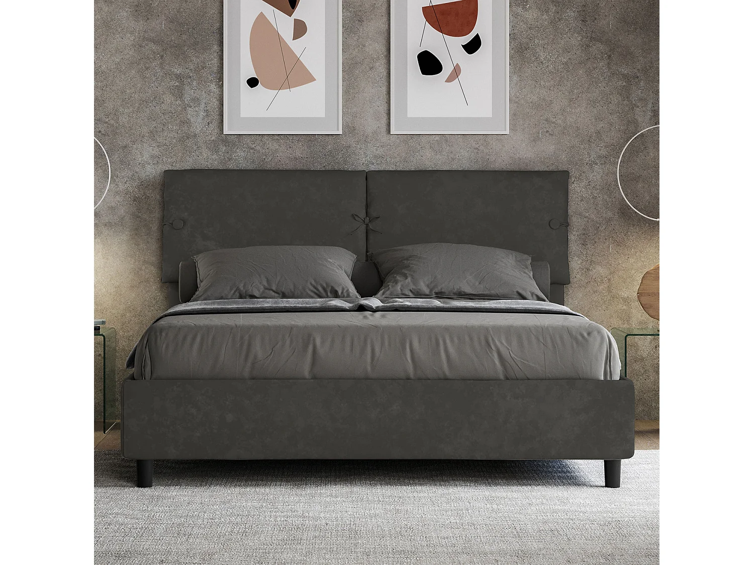 Lit avec sommier rembourré 160x190 microfibre gris Sleeper