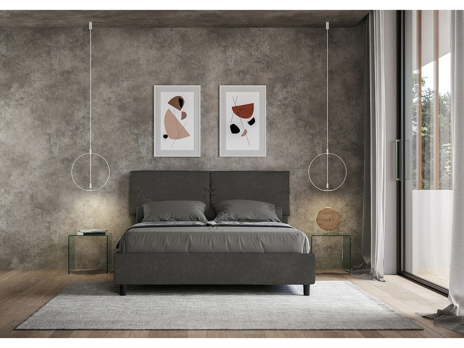 Lit avec sommier rembourré 160x190 microfibre gris Sleeper