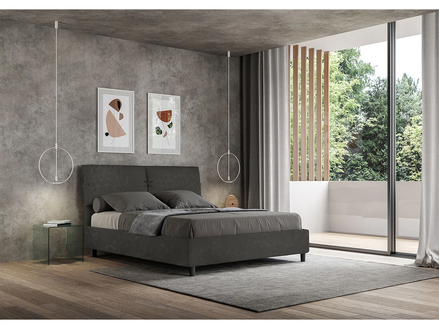 Lit avec sommier rembourré 160x190 microfibre gris Sleeper