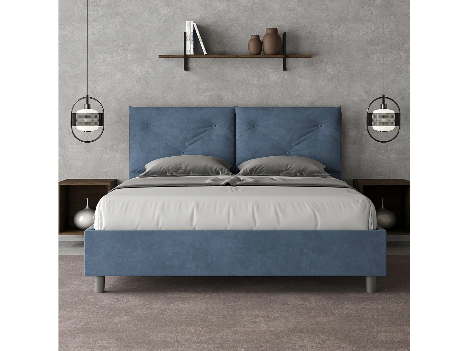 Letto senza rete imbottito 160x210 microfibra blu Appia