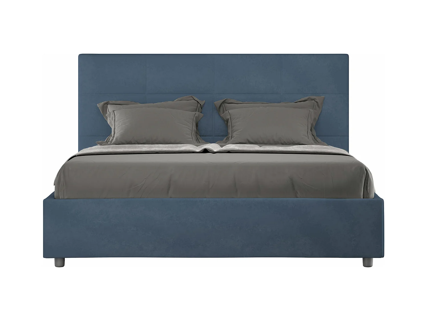 Lit double avec sommier rembourré 140x210 microfibre bleu Mika