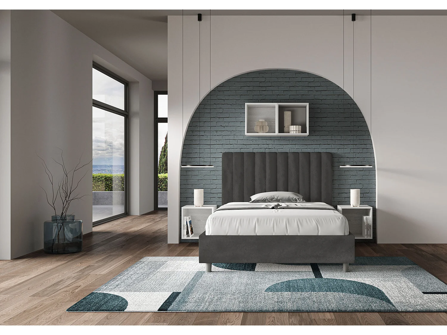 Lit 1 place et demi sans sommier rembourré 120x210 microfibre gris Agueda