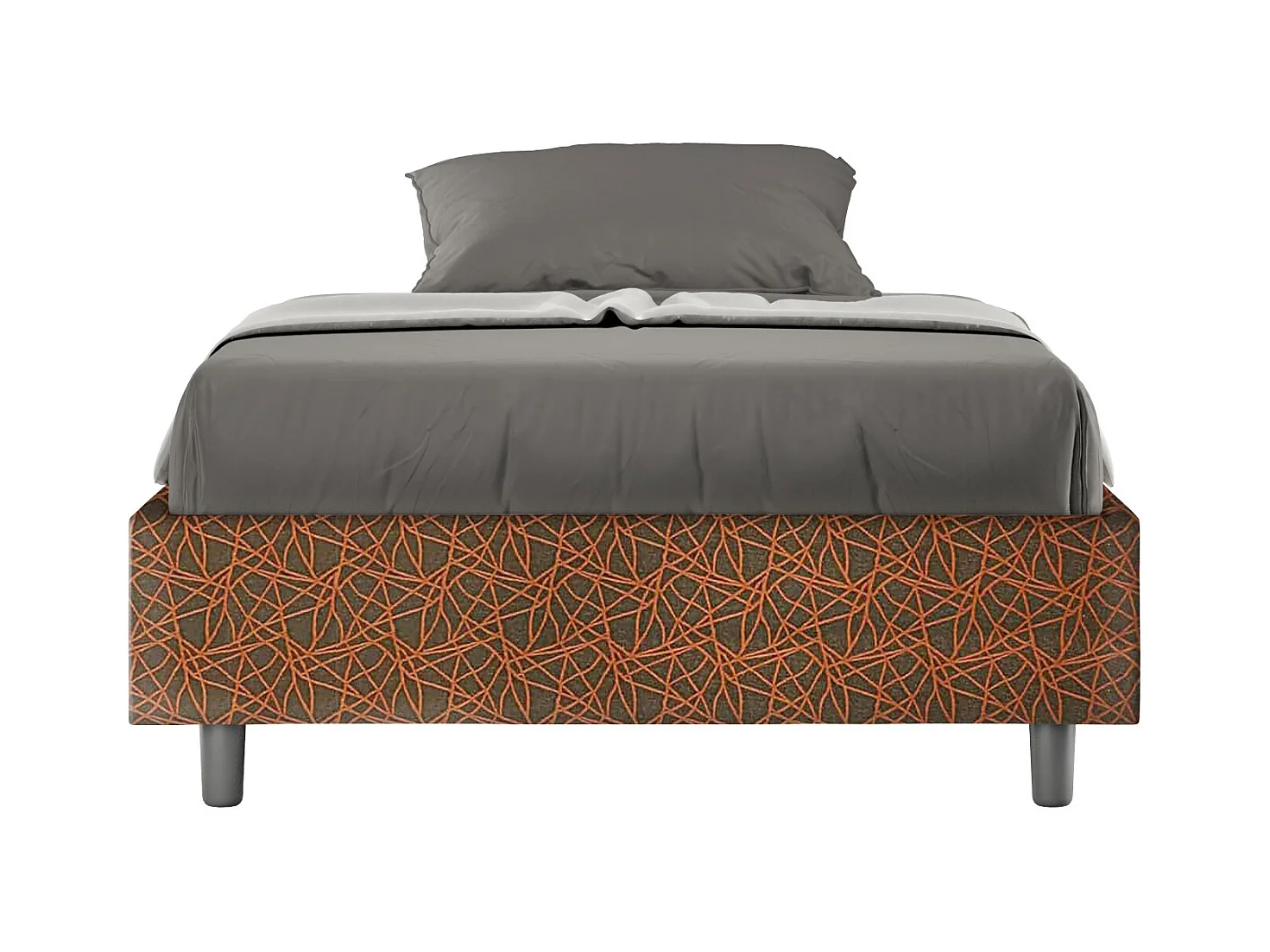 Cadre de lit 1 place et demi avec sommier rembourré 120x190 tissu Era 4 orange Azelia