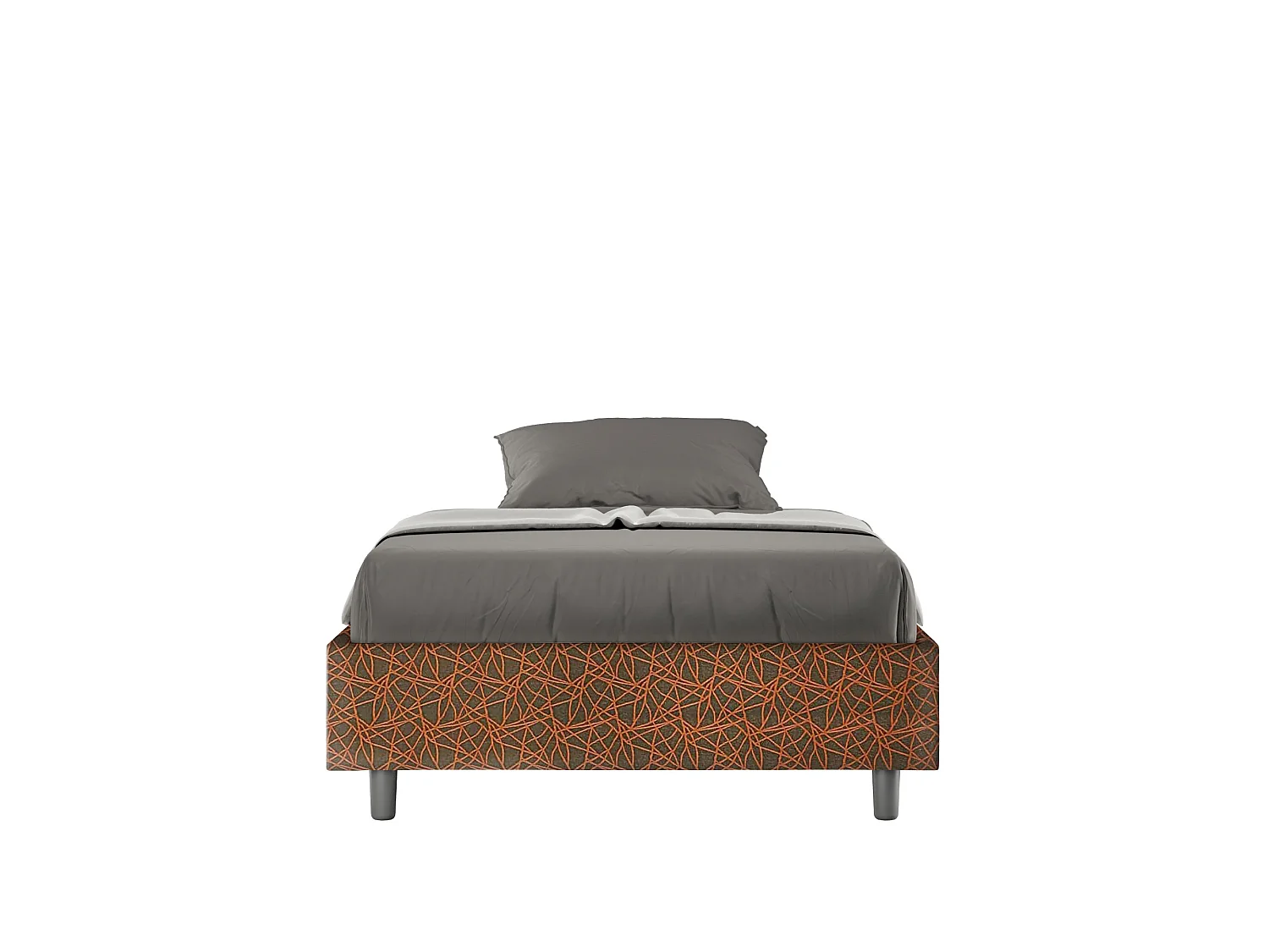 Cadre de lit 1 place et demi avec sommier rembourré 120x190 tissu Era 4 orange Azelia