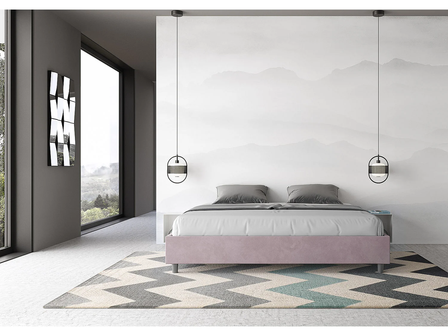 Sommier-Bett ohne gepolsterte Basis 200x200 Azelia Glyzinien-Mikrofaser