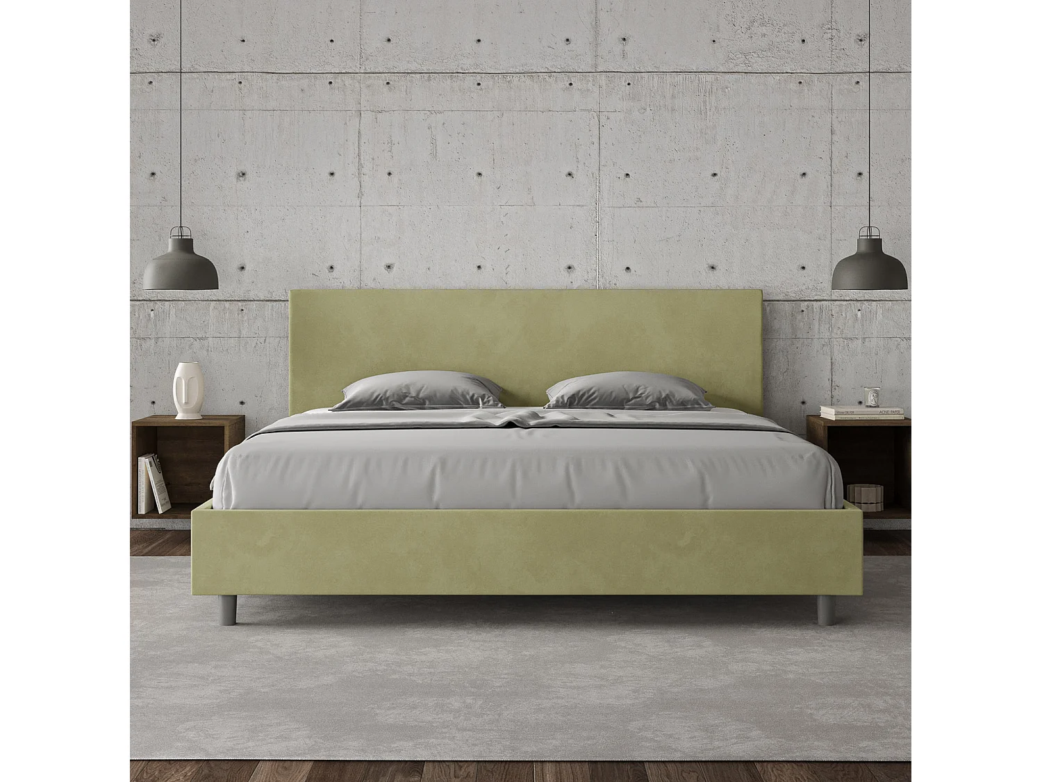 Letto senza rete imbottito 180x200 microfibra tè verde Adele