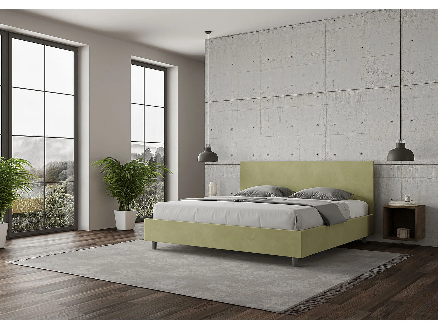 Letto senza rete imbottito 180x200 microfibra tè verde Adele