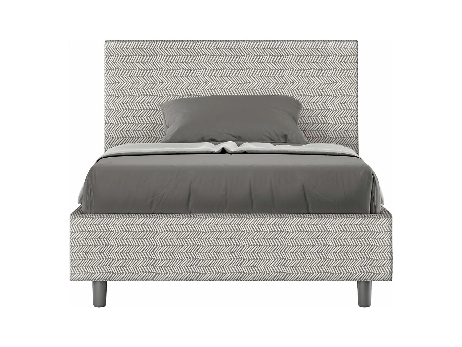 Lit 1 place et demi sans sommier rembourré 120x190 tissu Aragona 1 blanc Adele