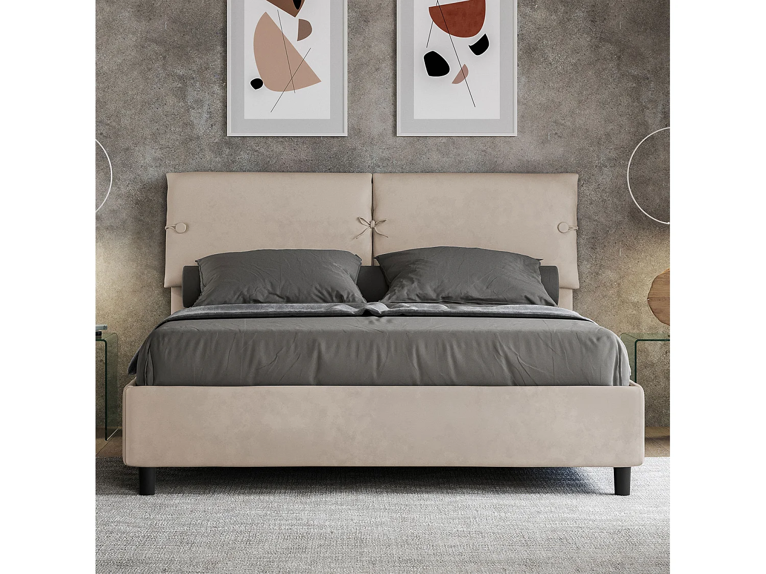 Lit avec sommier rembourré 160x190 microfibre sable Sleeper