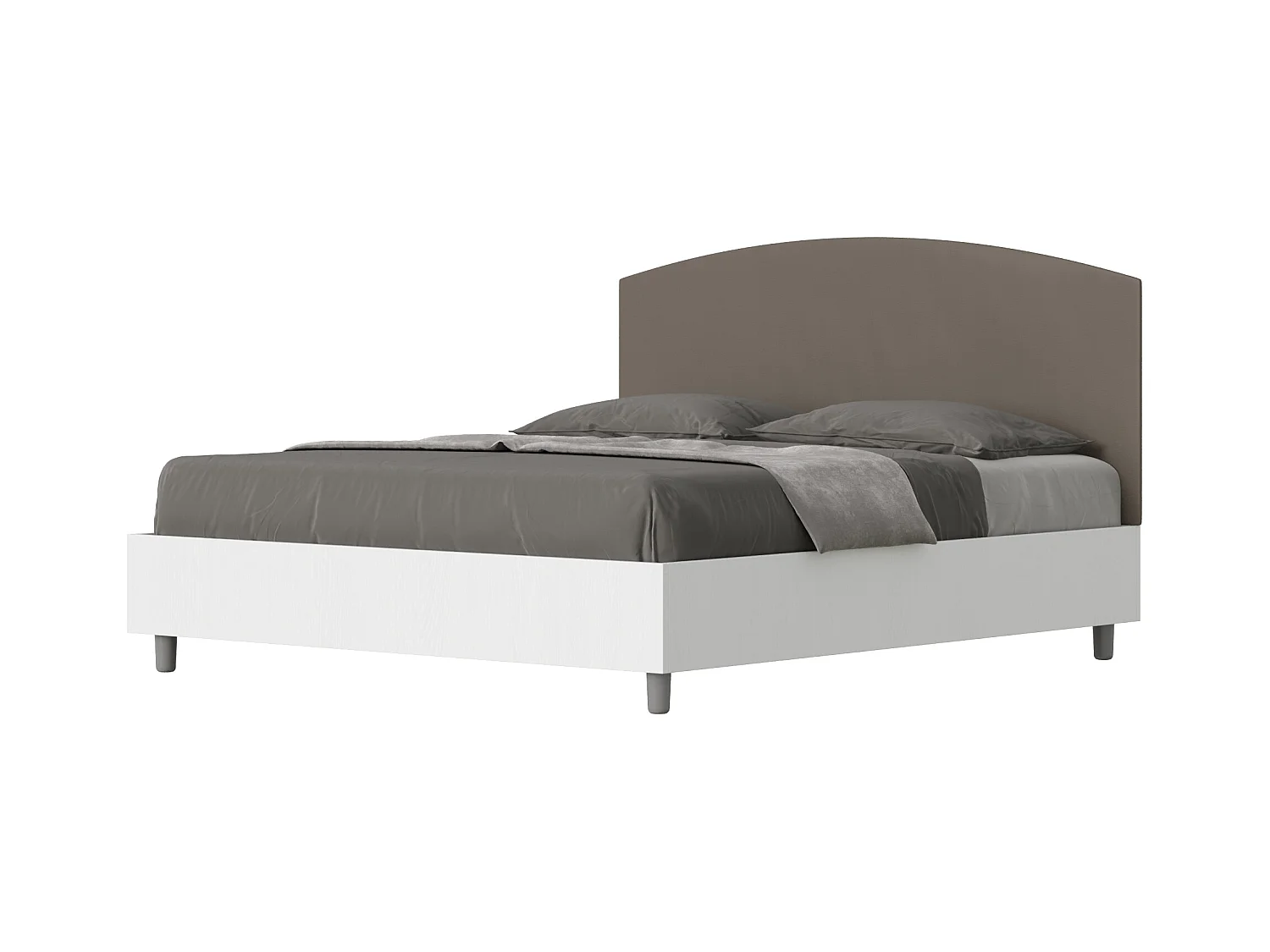 Lit avec sommier 160x190 structure frêne blanc tête de lit similicuir cappuccino Antilia