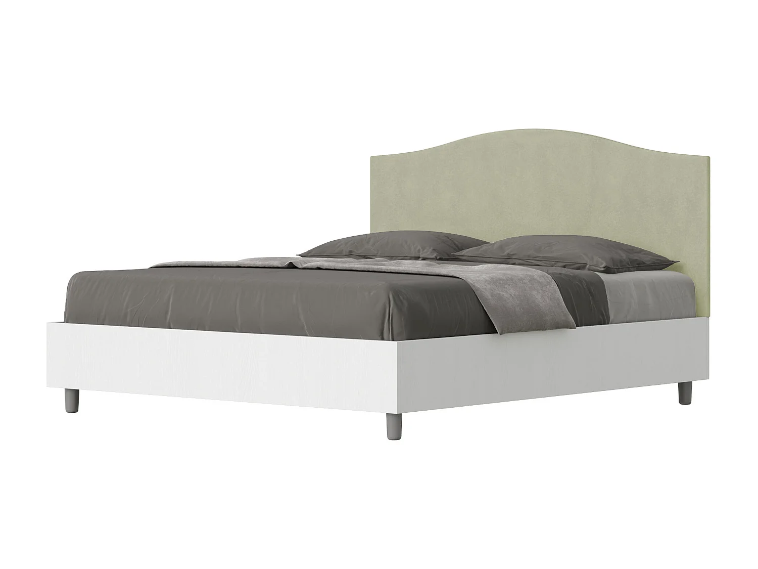 Letto con rete 160x200 struttura bianco frassino testata microfibra tè verde Grace