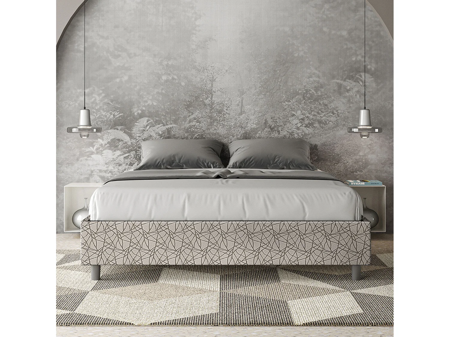 Letto Sommier con rete imbottito 160x190 tessuto Era 02 grigio Azelia