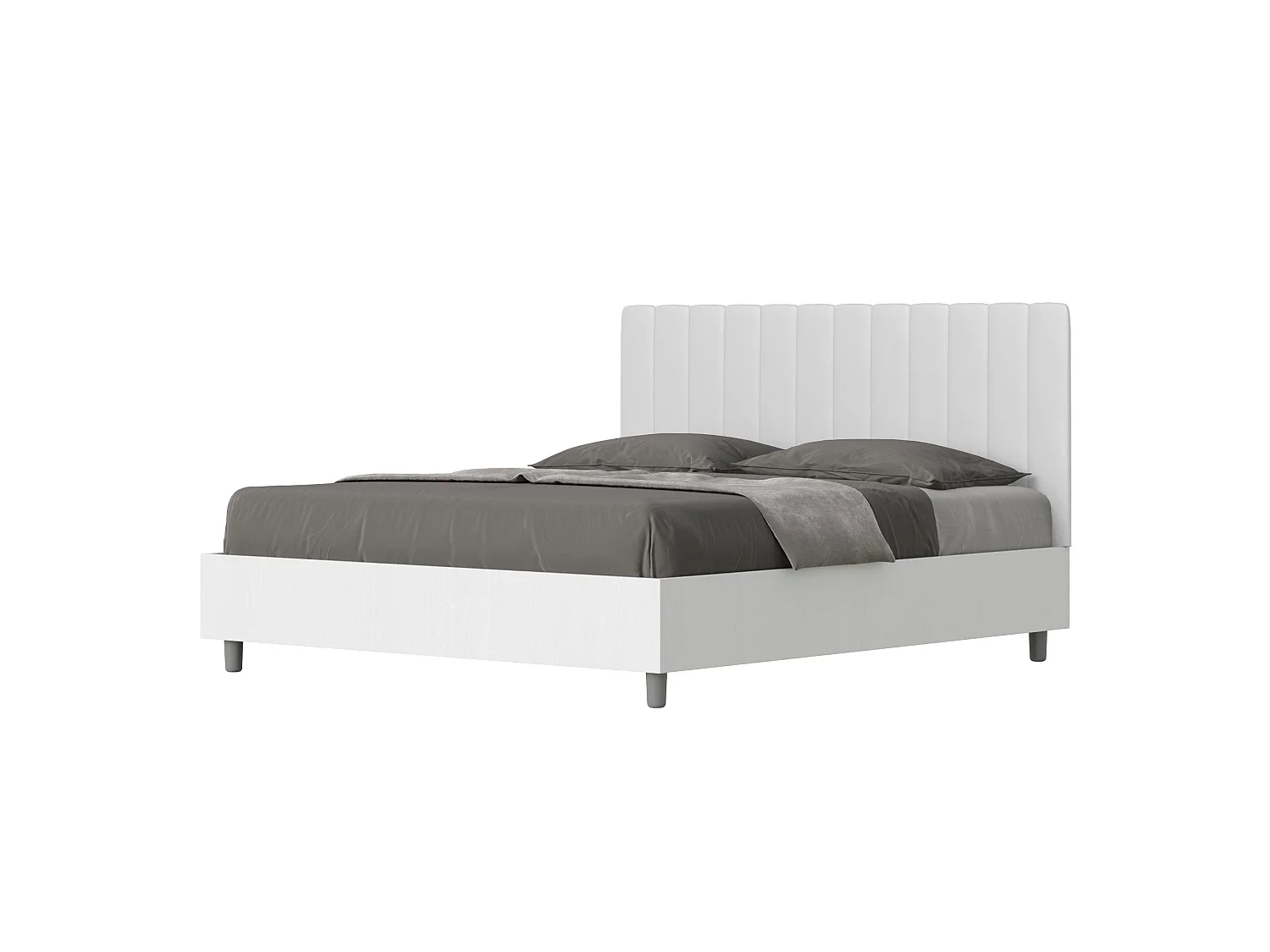 Lit sans sommier 160x200 structure frêne blanc tête de lit similicuir blanc Kaia