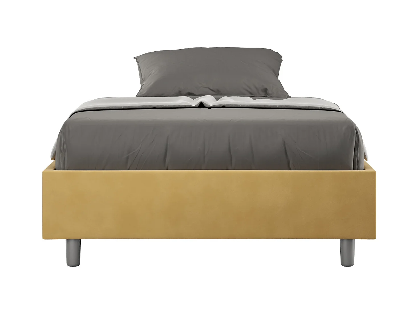 Cadre de lit 1 place et demi avec sommier rembourré 120x210 microfibre ocre Azelia