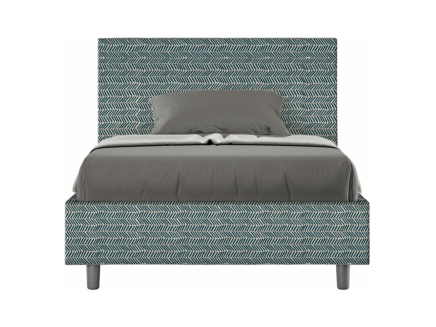 Lit 1 place et demi sans sommier rembourré 120x190 tissu Aragona 8 bleu Adele