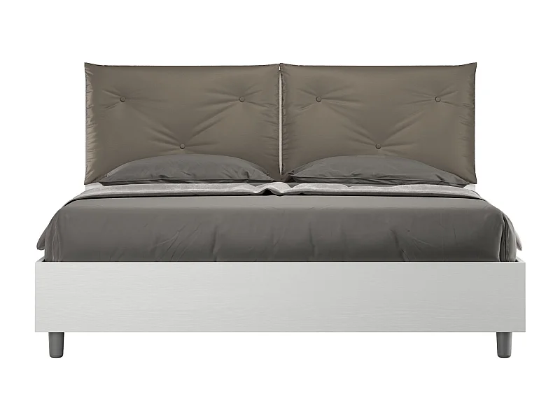 Lit queen size avec sommier 160x200 frêne blanc coussins similicuir cappuccino Egos Appia