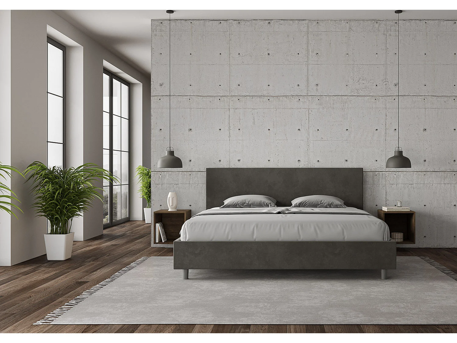 Lit sans sommier rembourré 180x200 microfibre gris Adele