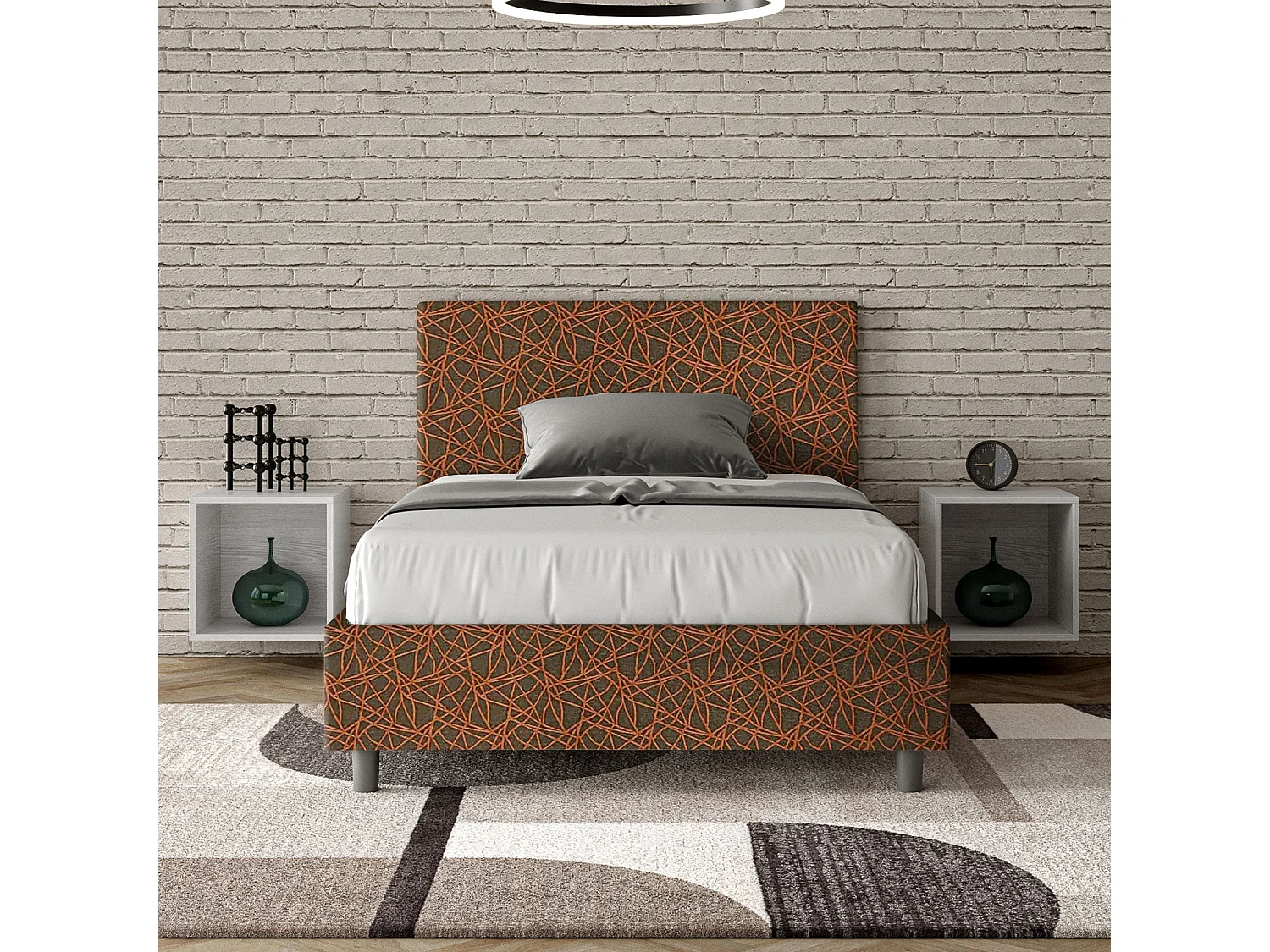 Cama de una plaza y medio  sin somier acolchada 120x200 tejido Era 4 naranja Adele