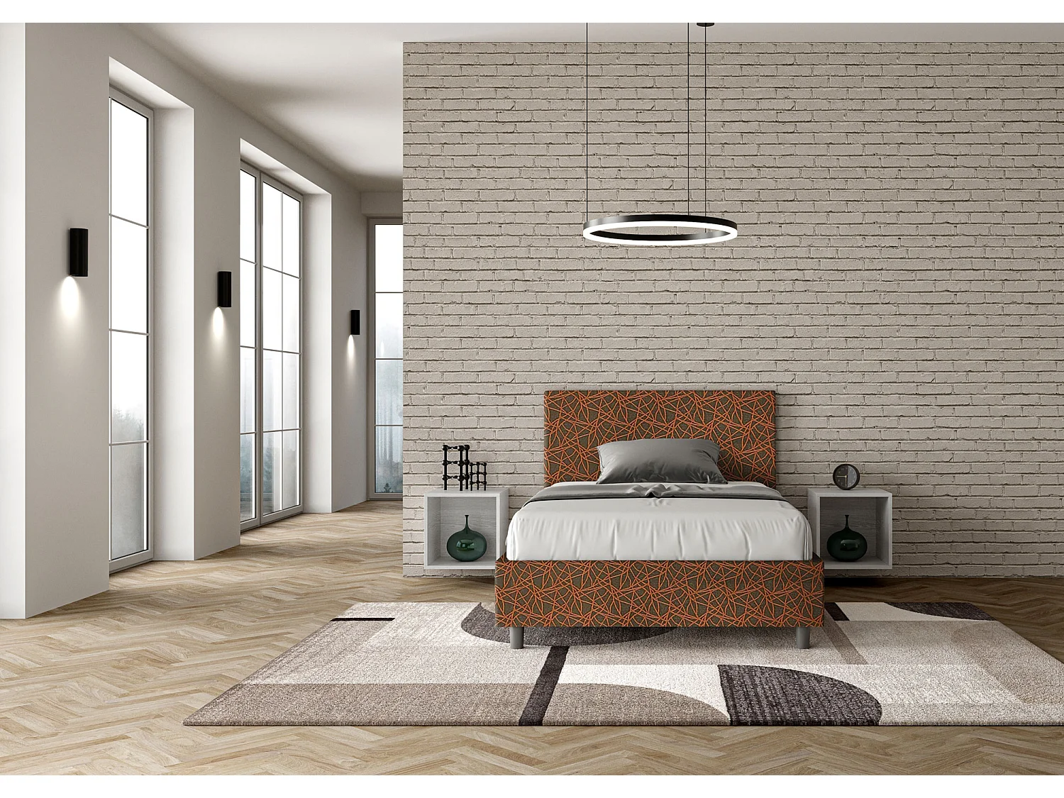 Cama de una plaza y medio  sin somier acolchada 120x200 tejido Era 4 naranja Adele