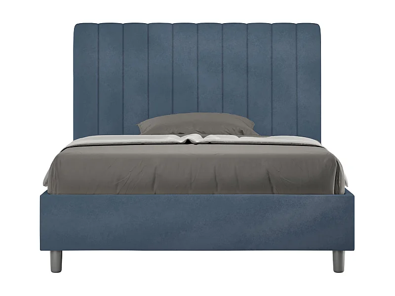 Lit 1 place et demi sans sommier rembourré 120x200 microfibre bleu Agueda