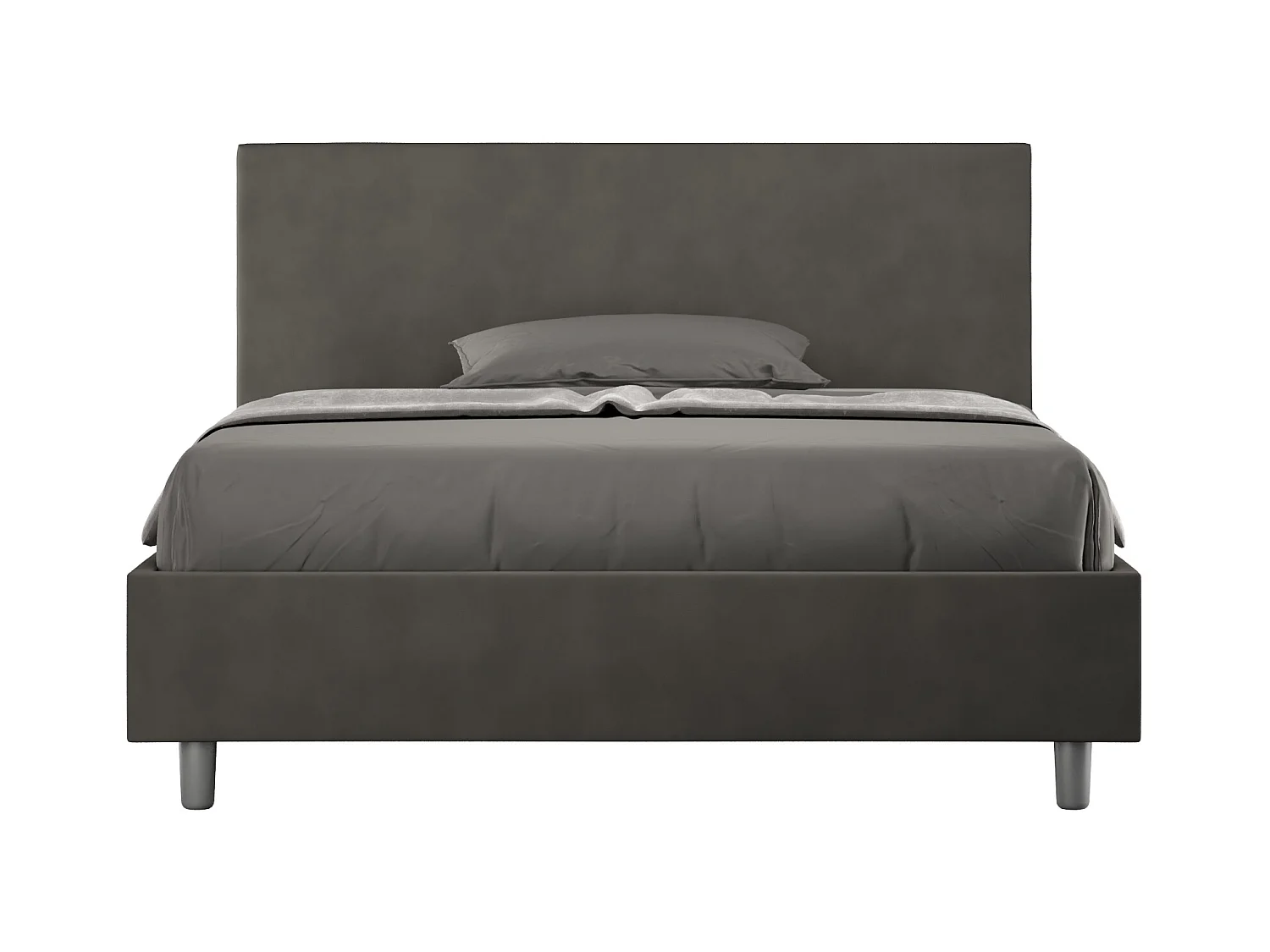 Lit double sans sommier rembourré 140x210 microfibre gris Adele