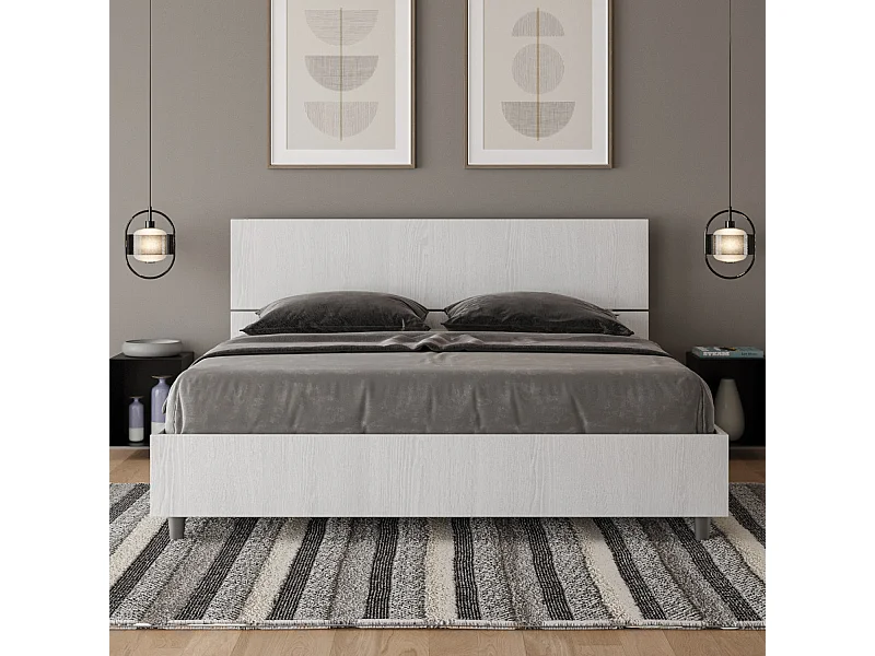 Cama con somier 160x200 con cabecera inclinada fresno blanco Demas