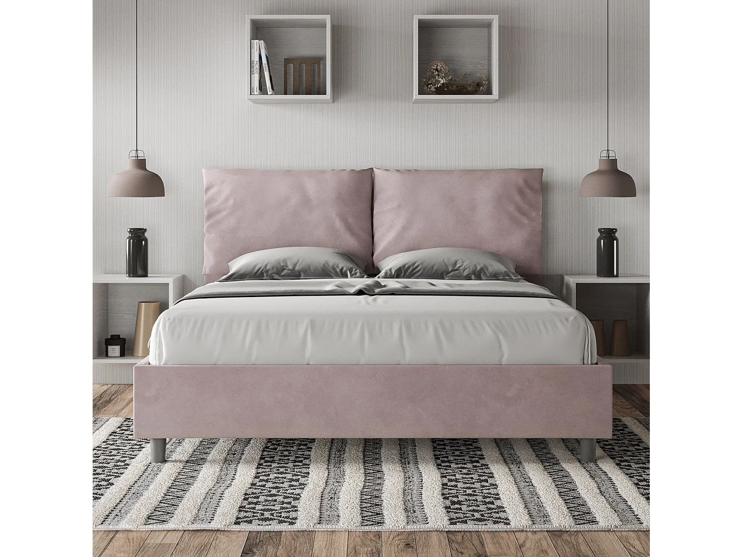 Lit avec sommier rembourré 160x190 microfibre lilas Antea