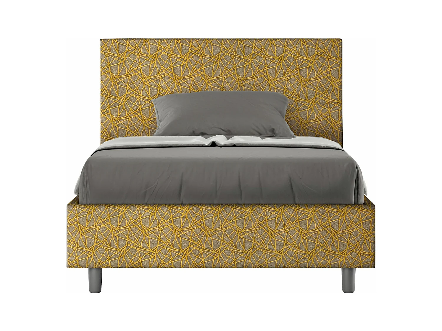 Lit 1 place et demi avec sommier rembourré 120x190 tissu Era 6 jaune Adele