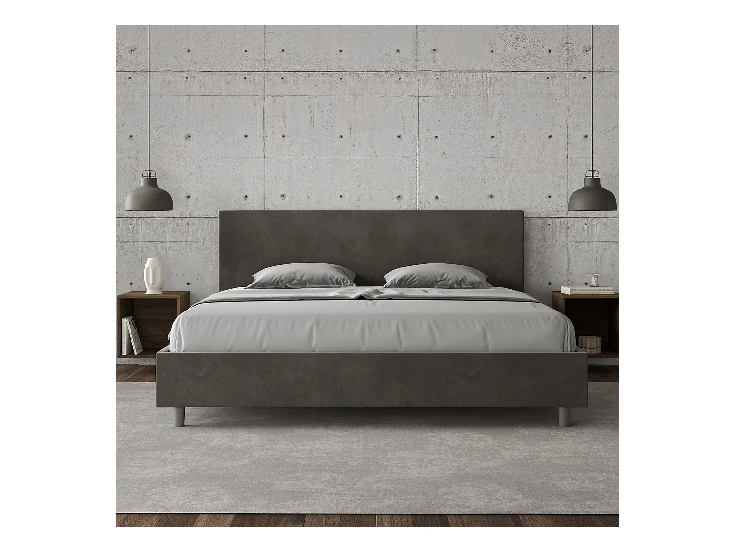 Letto con rete imbottito 200x200 microfibra grigio Adele