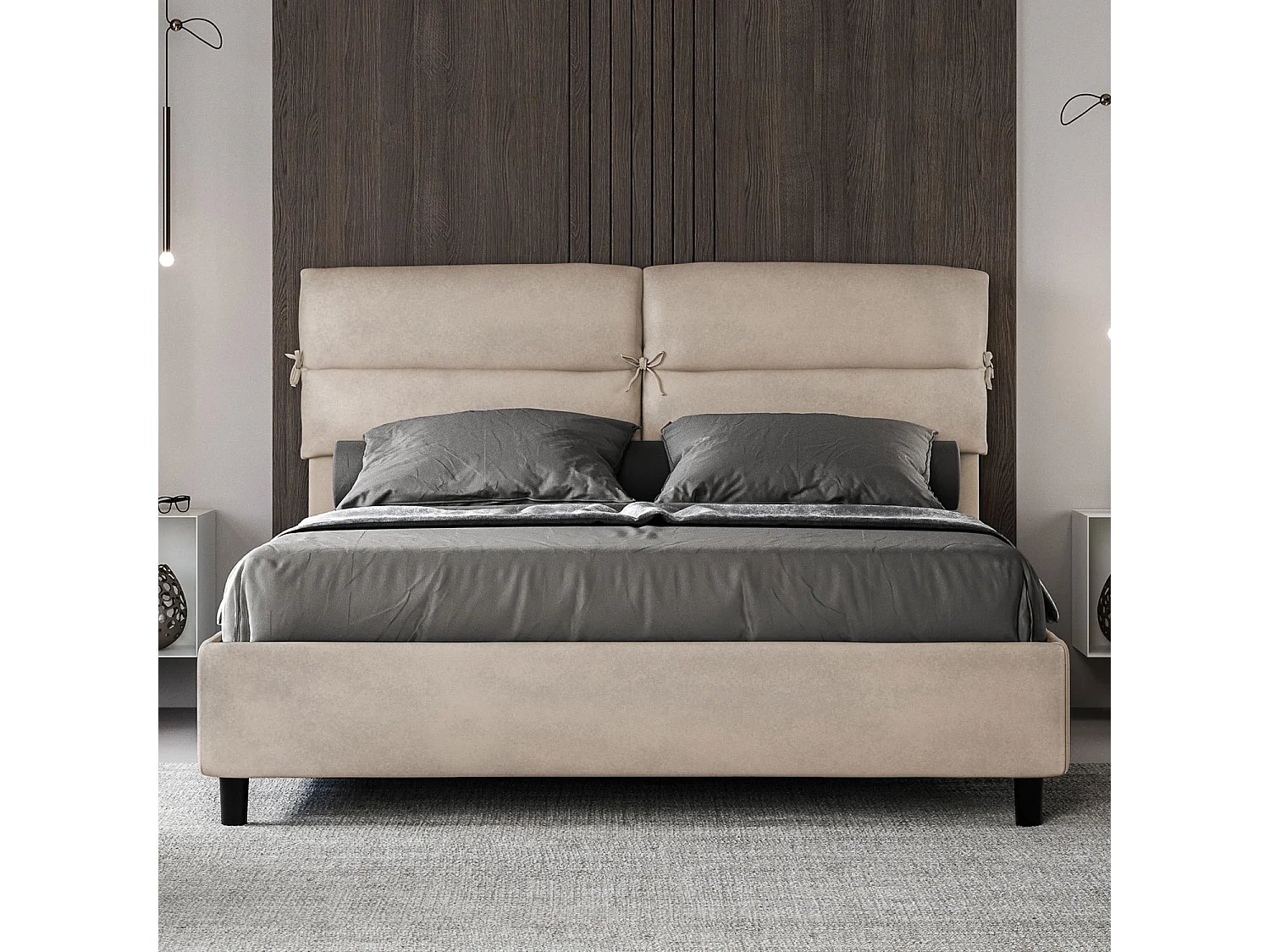 Lit avec sommier rembourré 160x200 microfibre sable Nandy