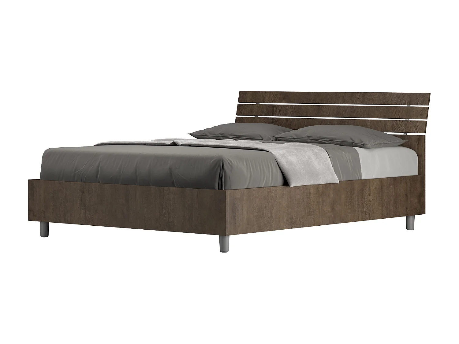 Bett mit Lattenrost 140x200 schräges Kopfteil mit Holzlatten Nussbaum Ankel