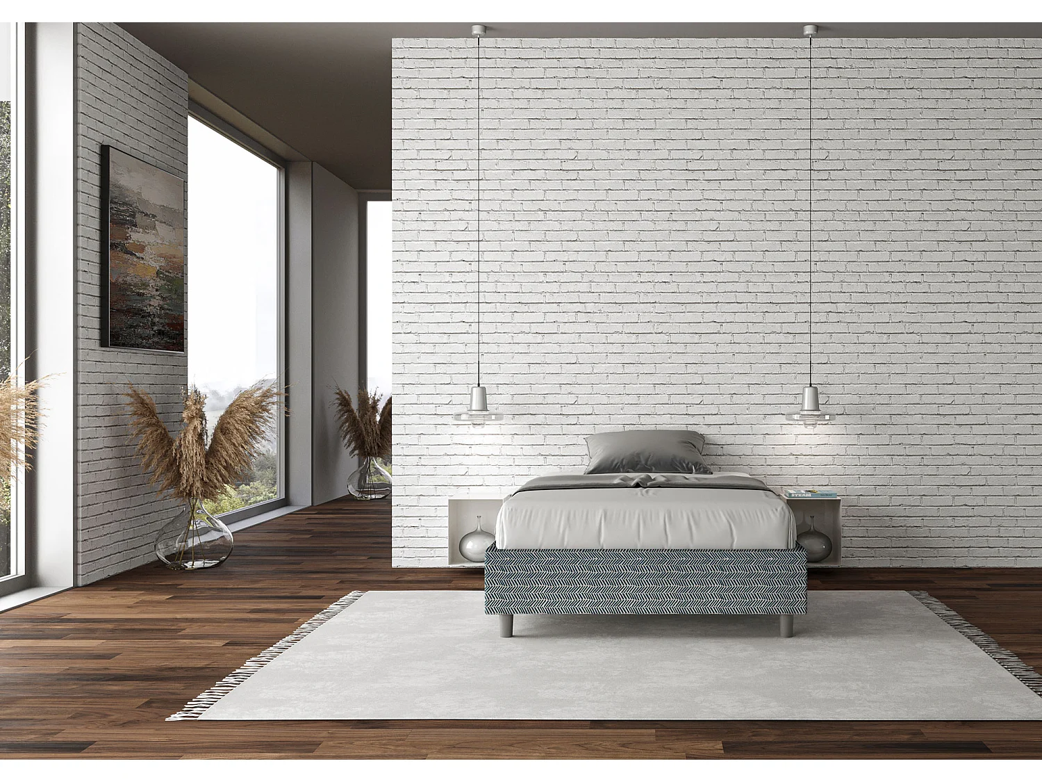 Cadre de lit 1 place et demi avec sommier rembourré 120x200 tissu Aragona 8 bleu Azelia