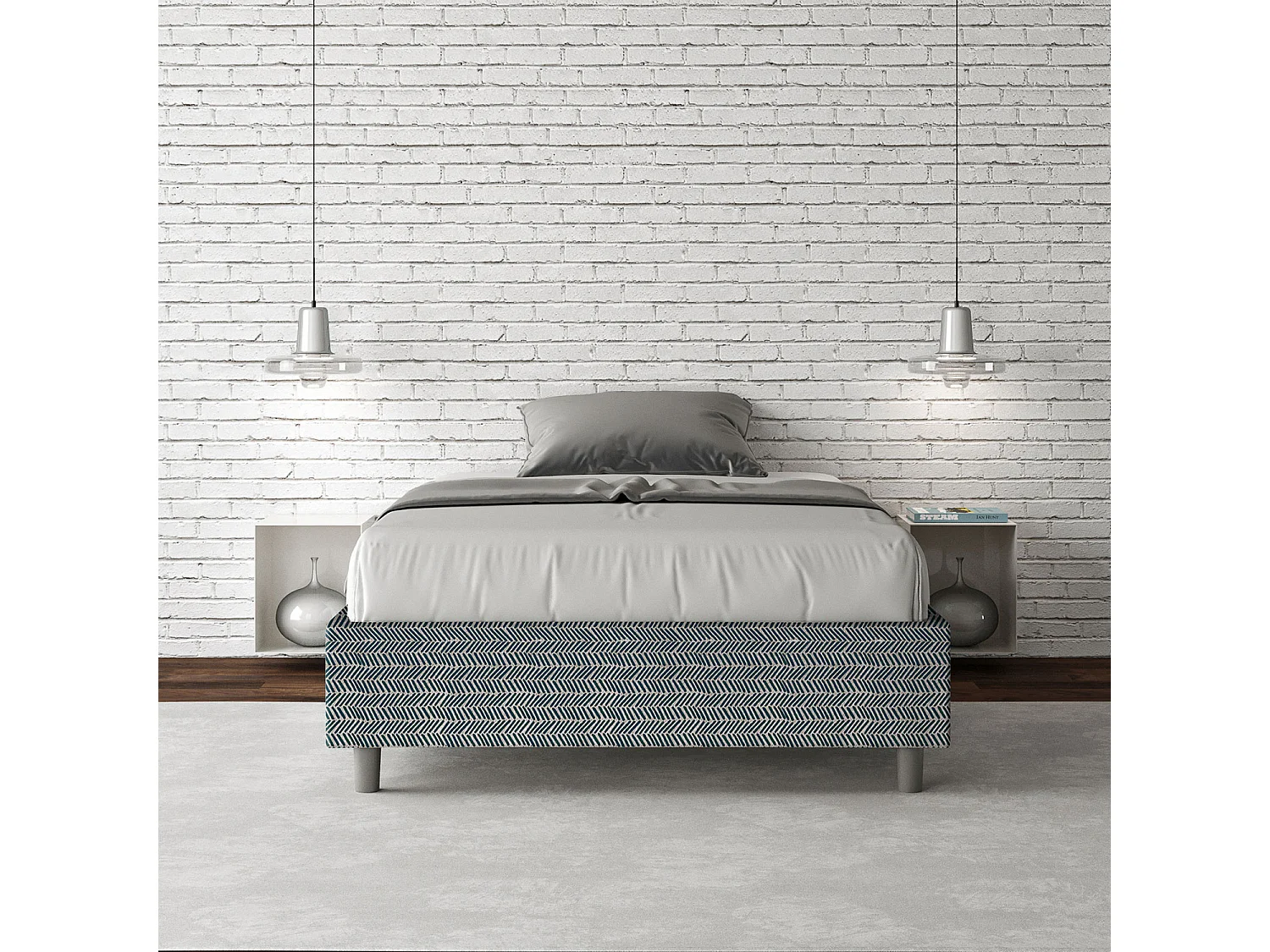 Cadre de lit 1 place et demi avec sommier rembourré 120x200 tissu Aragona 8 bleu Azelia
