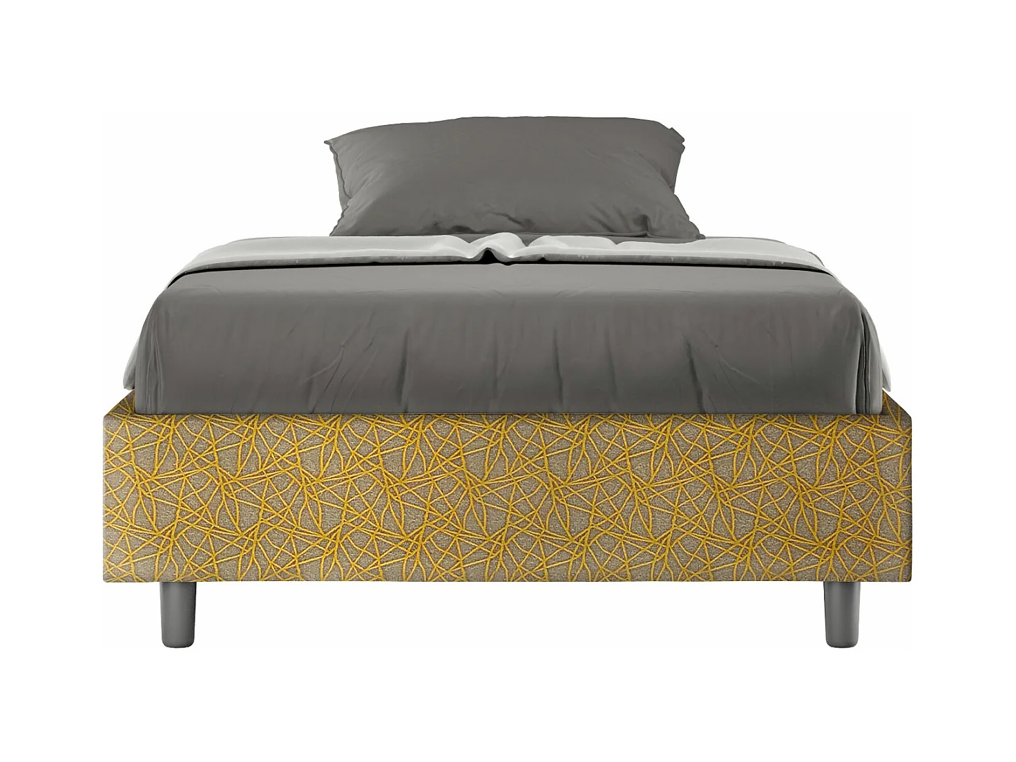 Cadre de lit 1 place et demi avec sommier rembourré 120x190 tissu Era 6 jaune Azelia