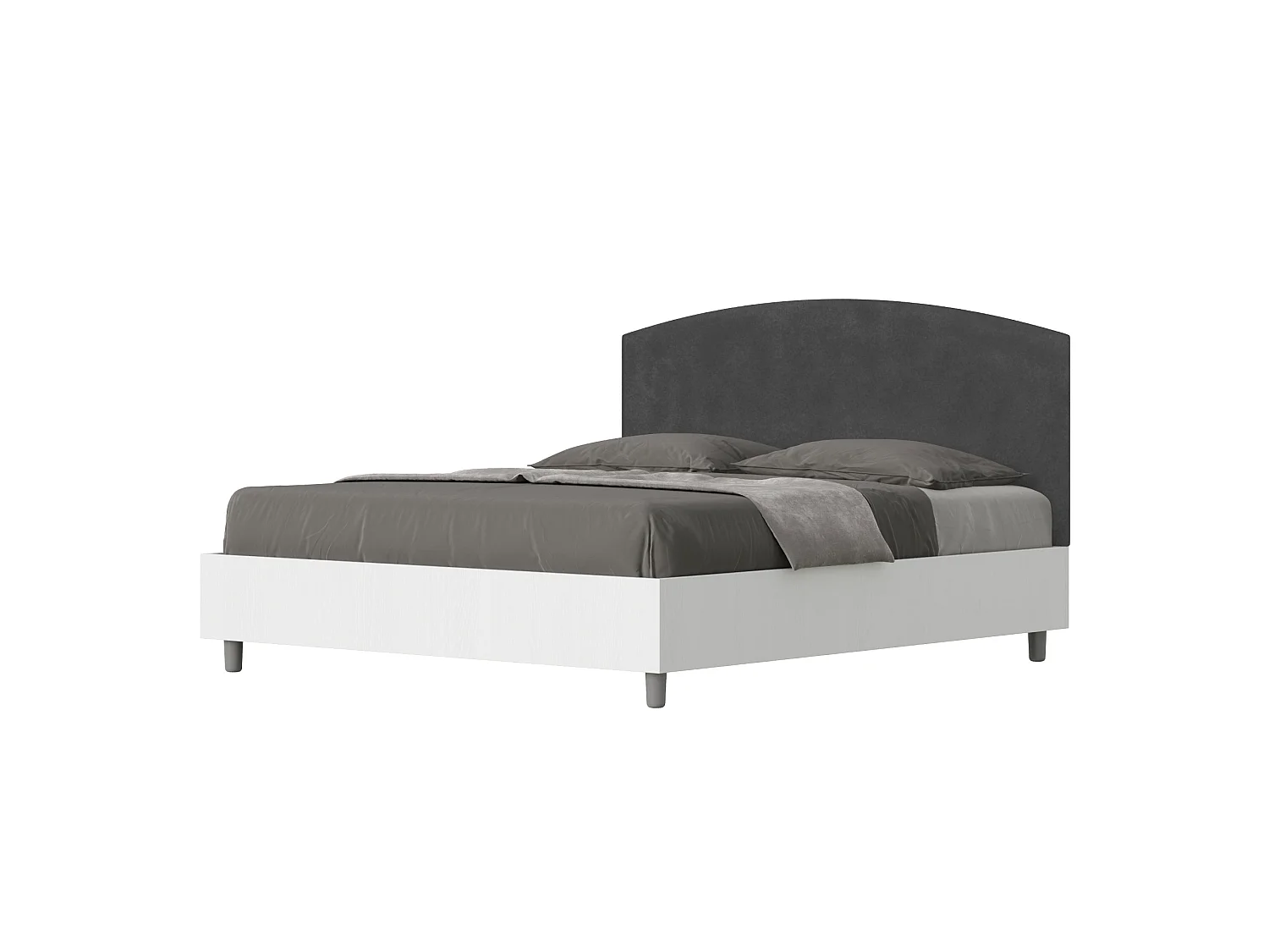 Lit avec sommier 160x200 structure frêne blanc tête de lit microfibre gris Antilia
