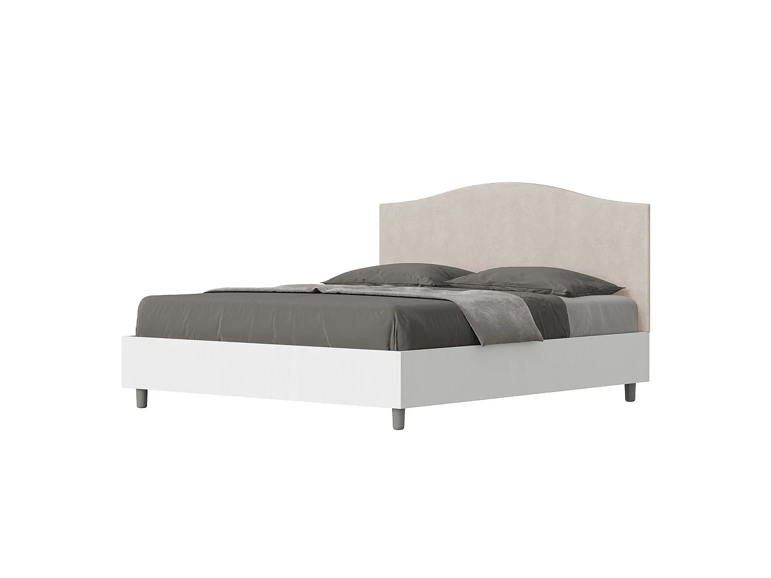 Lit avec sommier 160x200 structure frêne blanc tête de lit microfibre sable Grace