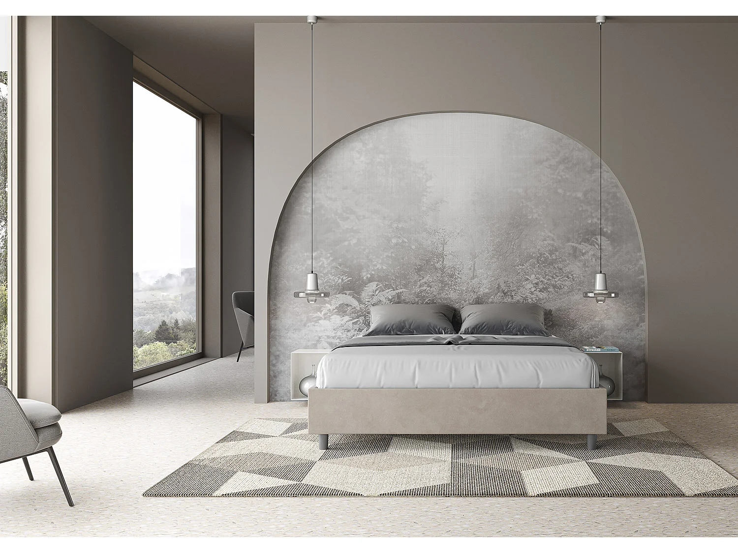 Letto senza rete imbottito 160x190 microfibra sabbia Azelia
