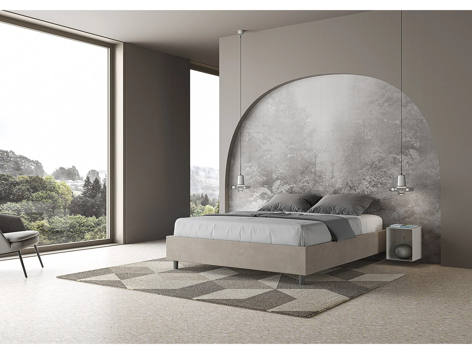 Letto senza rete imbottito 160x190 microfibra sabbia Azelia