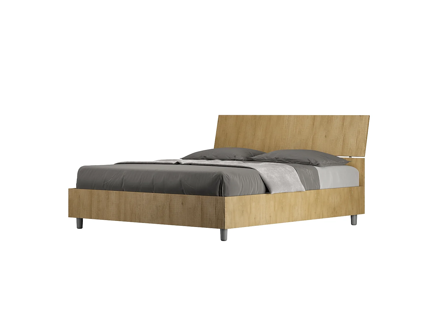 Lit avec sommier 160x200 tête de lit inclinée chêne nature Demas