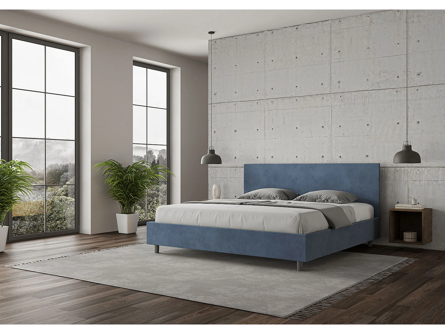 Gepolstertes Bett ohne Lattenrost 200x210 mit Mikrofaserbezug Blau Adele