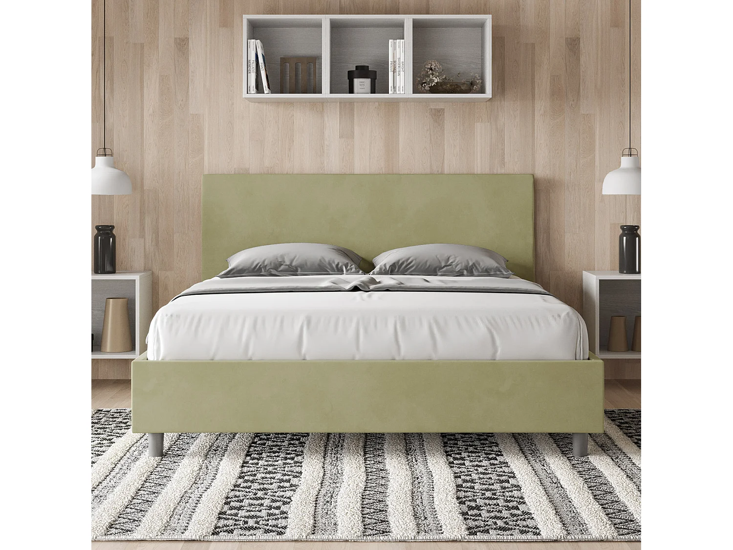 Lit avec sommier rembourré 160x190 microfibre vert Adele