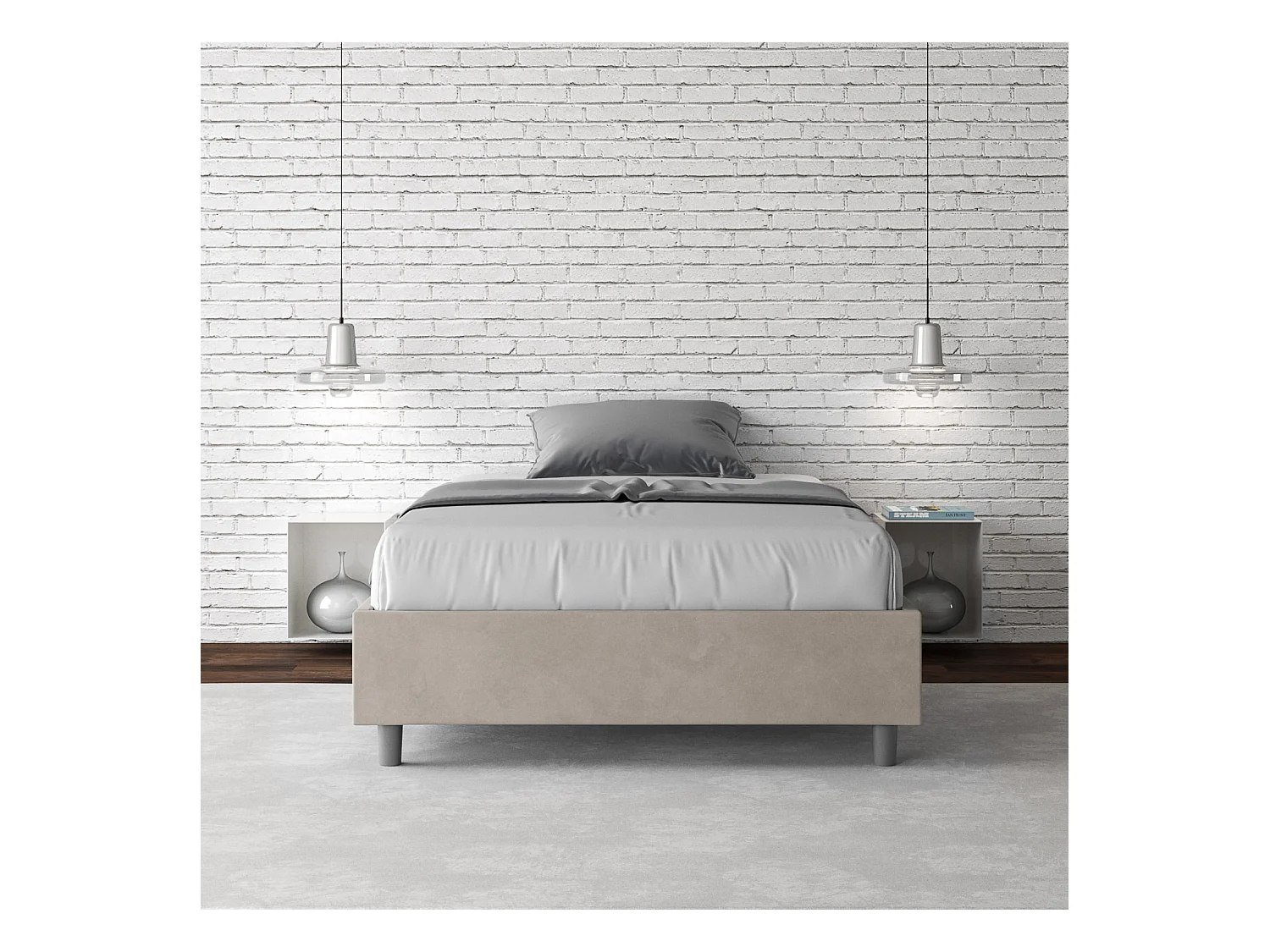 Cadre de lit 1 place et demi sans sommier rembourré 120x190 microfibre sable Azelia