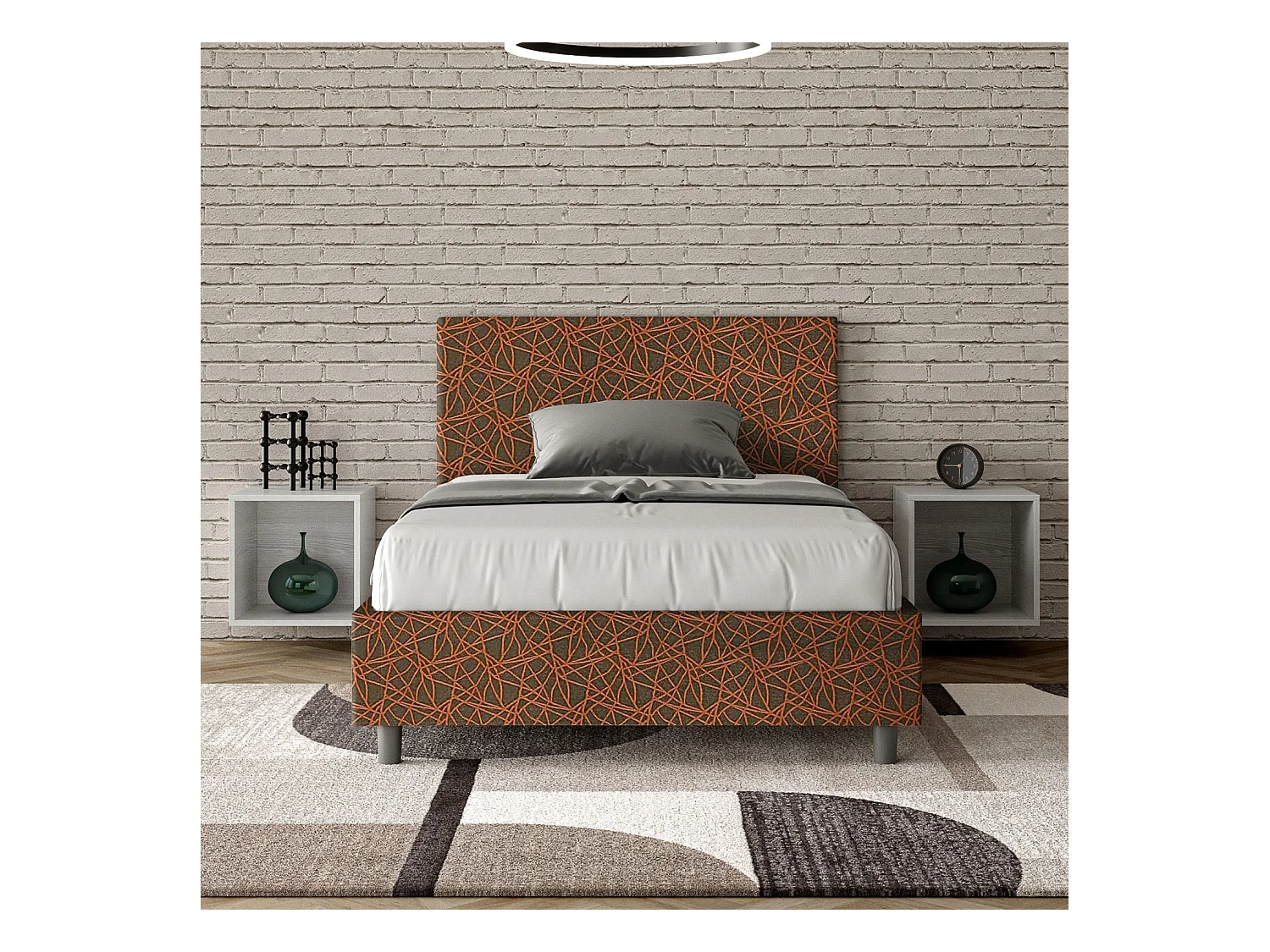 Cama con somier acolchado 120x210 en tela Era 04 naranja Adele