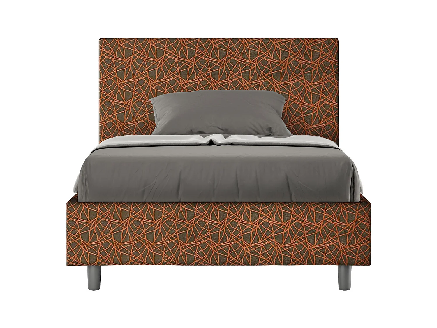 Cama con somier acolchado 120x210 en tela Era 04 naranja Adele