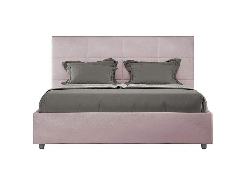 Lit avec sommier rembourré 160x210 microfibre lilas Mika