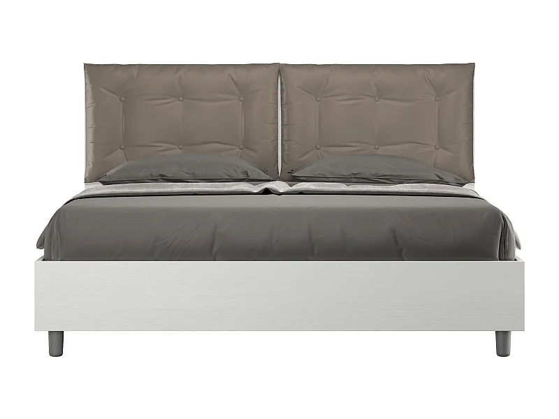 Lit queen size avec sommier 160x200 frêne blanc coussins similicuir cappuccino Egos Annalisa