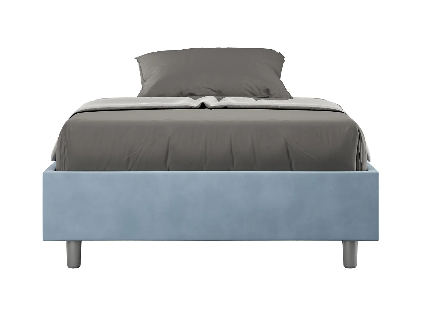 Cadre de lit 1 place et demi avec sommier rembourré 120x190 microfibre bleu clair Azelia